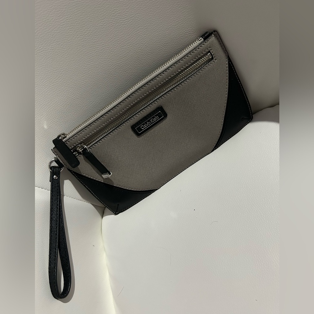 Calvin Klein Two-Tone Black and Gray Wristlet